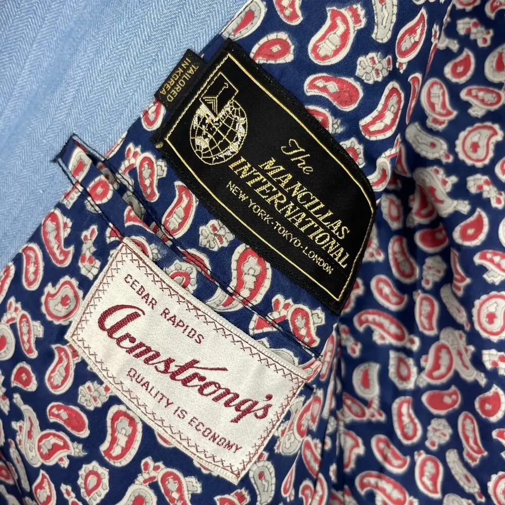 VTG Mancillas‎ Blazer Sport Coat Mens 41L Blue Herringbone Disco Retro Western